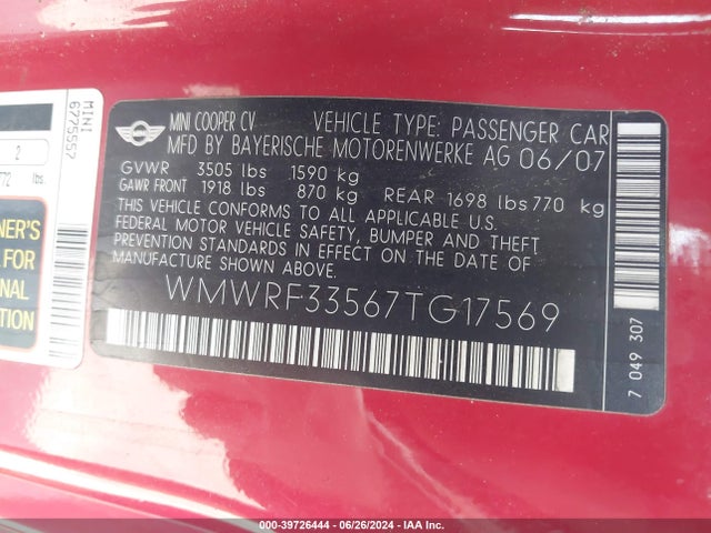 2007 MINI COOPER WMWRF33567TG17569 Photo 8