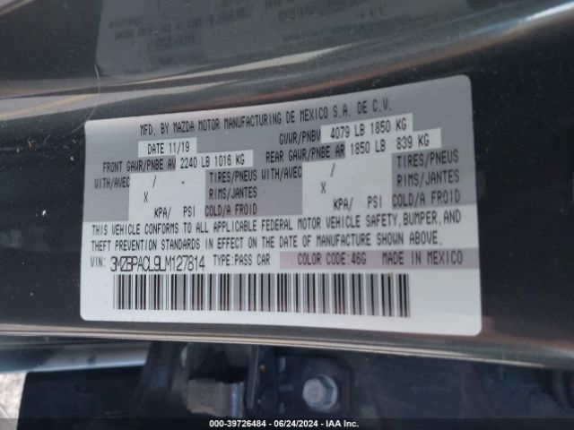 3MZBPACL9LM127814 Mazda Mazda3 Select Package