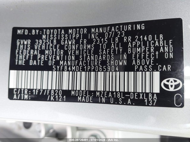 Toyota COROLLA LE 2023 5YFB4MDE1PP065904 Image 9