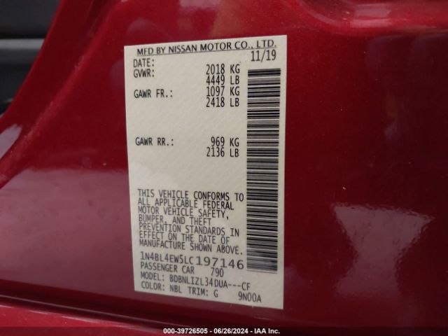 1N4BL4EW5LC197146 Nissan Altima Sl Intelligent Awd