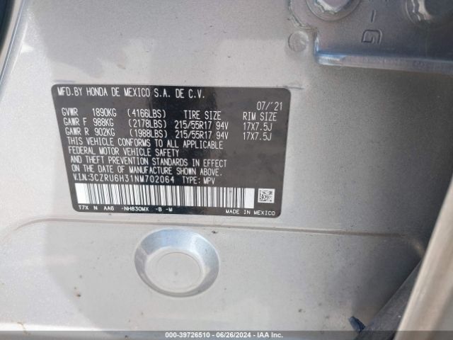 3CZRU6H31NM702064 Honda Hr-v Awd Lx