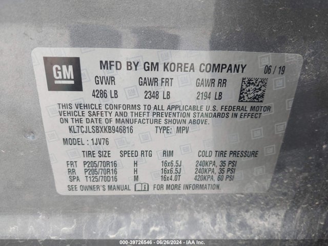 Chevrolet Trax Lt 2019 KL7CJLSBXKB946816 Image 9
