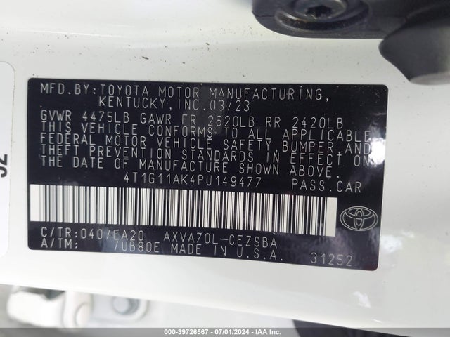 Toyota CAMRY SE 2023 4T1G11AK4PU149477 Image 9