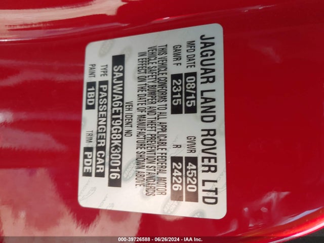 2016 JAGUAR F-TYPE SAJWA6ET9G8K30016 Photo 8