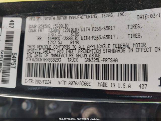 5TFAZ5CN7HX038293 Toyota Tacoma