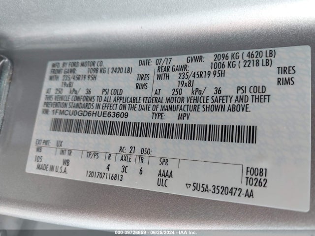 Ford ESCAPE SE 2017 1FMCU0GD6HUE63609 Image 9