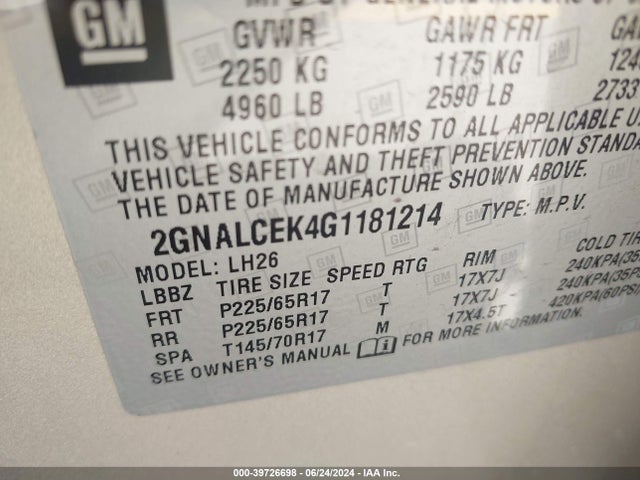 Chevrolet EQUINOX LT 2016 2GNALCEK4G1181214 Image 9