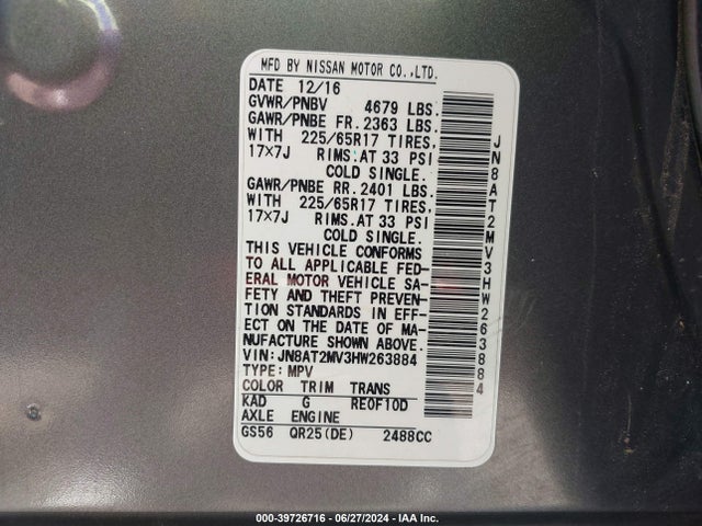 Nissan ROGUE SV 2017 JN8AT2MV3HW263884 Image 9