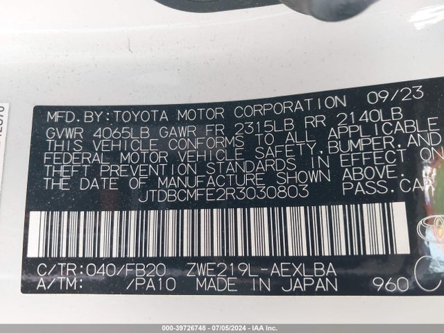 Toyota Corolla Hybrid Le 2024 JTDBCMFE2R3030803 Image 9