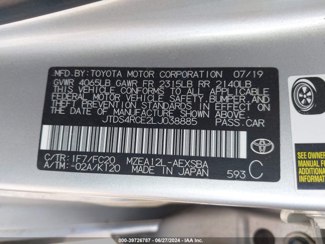 Toyota COROLLA SE 2020 JTDS4RCE2LJ038885 Image 9