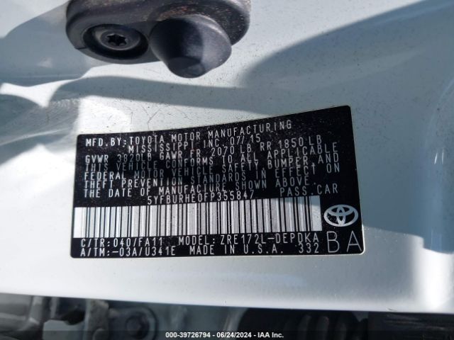 5YFBURHE0FP355847 Toyota COROLLA L