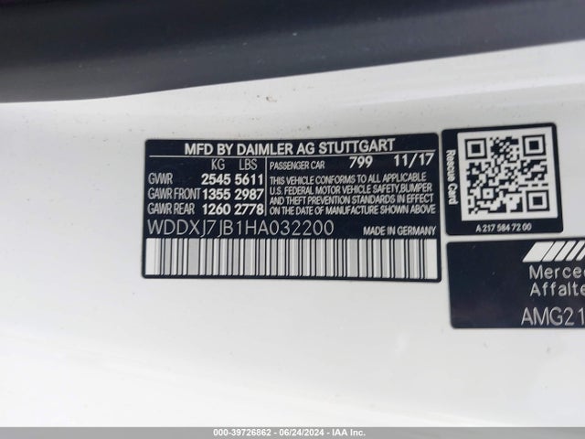 WDDXJ7JB1HA032200 Mercedes-Benz Amg S 63 4matic