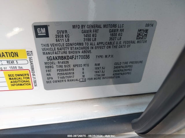 5GAKRBKD4FJ170036 Buick Enclave Leather