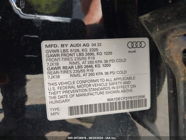 WA1DECF31N1112596 Audi Q3 Premium 45 Tfsi S Line Quattro Tiptronic