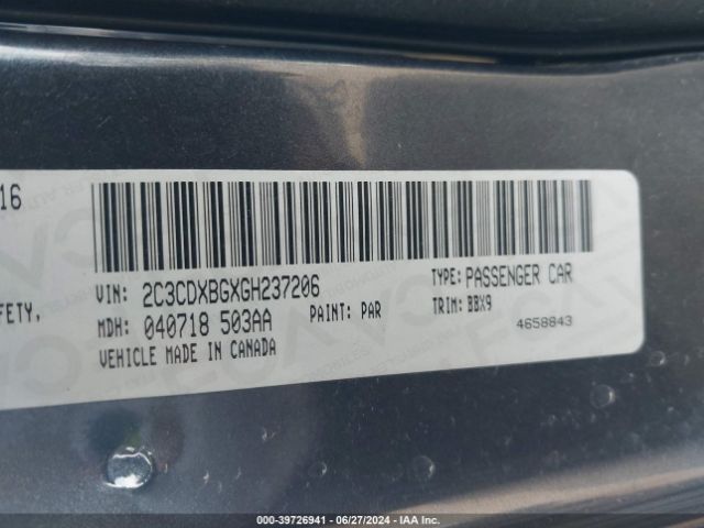 2C3CDXBGXGH237206 Dodge Charger Se