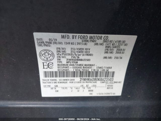 2FMHK6D80KBA23503 Ford Flex Limited