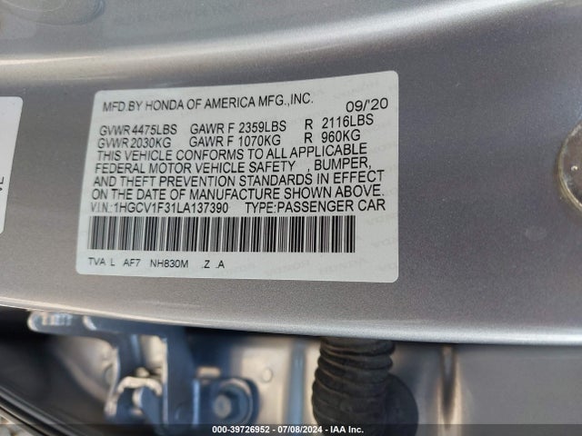 1HGCV1F31LA137390 Honda Accord Sport