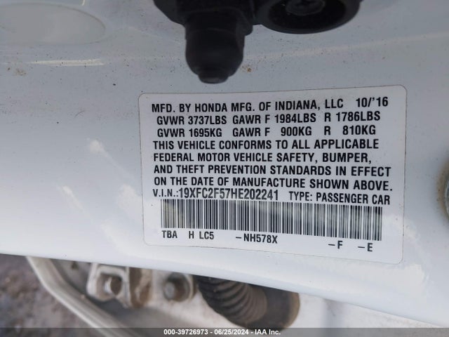 Honda Civic Lx 2017 19XFC2F57HE202241 Image 9