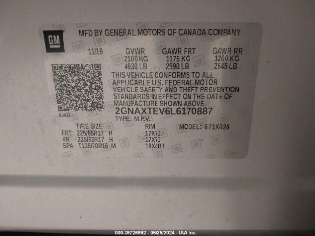 2GNAXTEV6L6170887 Chevrolet Equinox Awd 2fl