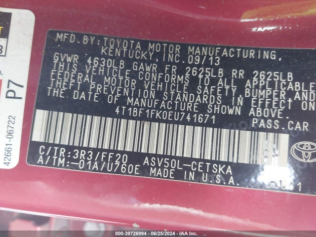 Toyota CAMRY SE 2014 4T1BF1FK0EU741671 Image 9