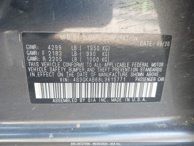 Subaru IMPREZA SEDAN 2020 4S3GKAB68L3615771 Image 9