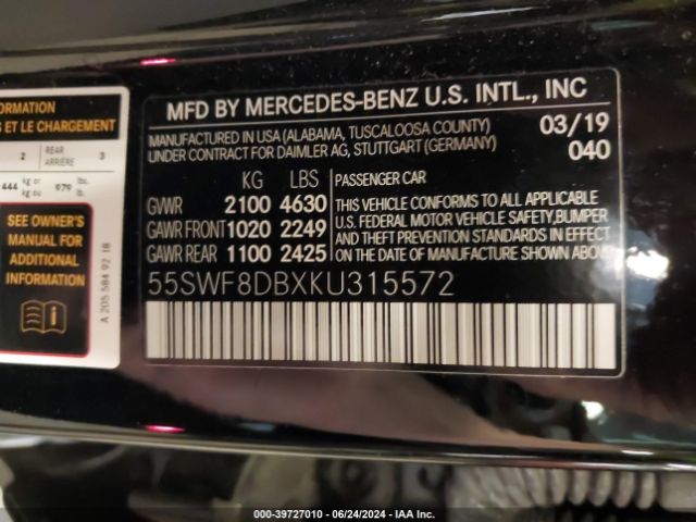 55SWF8DBXKU315572 Mercedes-Benz C 300