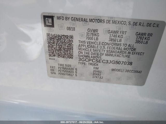 3GCPCSEC3JG507038 Chevrolet Silverado 1500 1lz