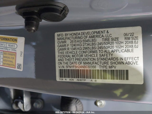 Honda Pilot 2wd Special Edition 2022 5FNYF5H24NB030356 Image 9