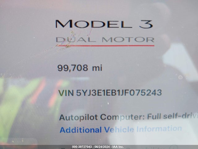 5YJ3E1EB1JF075243 Tesla Model 3 Long Range/performance