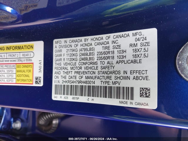 Honda Cr-v Ex-l Awd 2024 2HKRS4H79RH483014 Image 9
