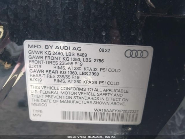 WA15AAFYXP2022327 Audi Q5 Sportback Premium Plus 45 Tfsi S Line Quattro S Tronic