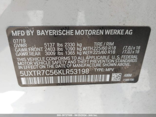 BMW X3 Sdrive30i 2019 5UXTR7C56KLR53198 Image 9