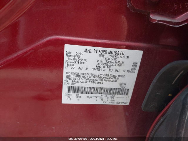 Ford EDGE SEL 2015 2FMTK4J81FBB32058 Image 9