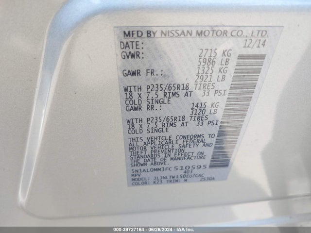 5N1AL0MM3FC510595 Infiniti QX60