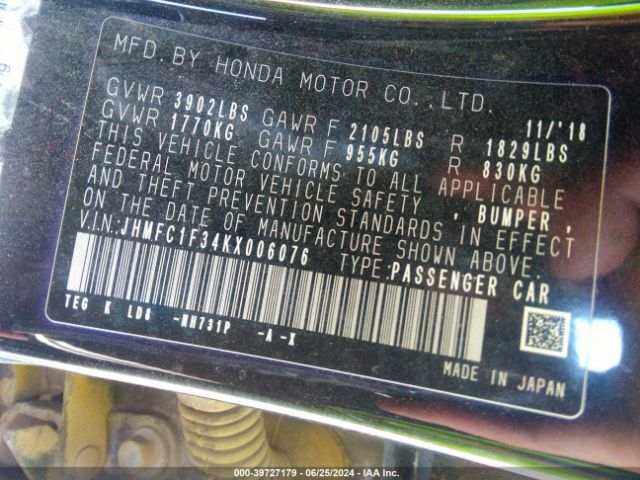 JHMFC1F34KX006076 Honda CIVIC EX
