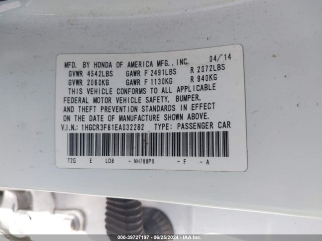 1HGCR3F81EA032282 Honda Accord Ex-l V-6