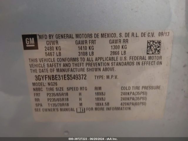 3GYFNBE31ES549372 Cadillac Srx Luxury Collection