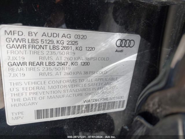 WA1DECF34L1091630 Audi Q3 Premium 45 Tfsi S Line Quattro Tiptronic