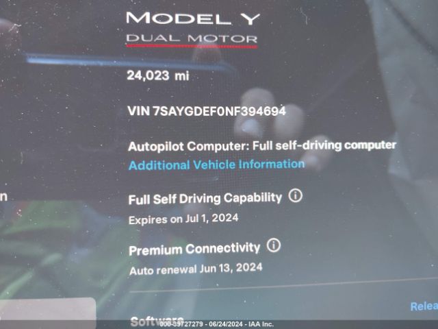 7SAYGDEF0NF394694 Tesla Model Y Performance Dual Motor All-wheel Drive