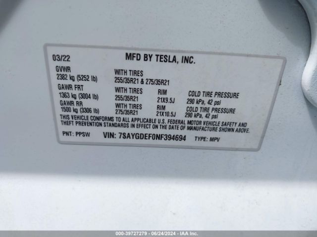 7SAYGDEF0NF394694 Tesla Model Y Performance Dual Motor All-wheel Drive