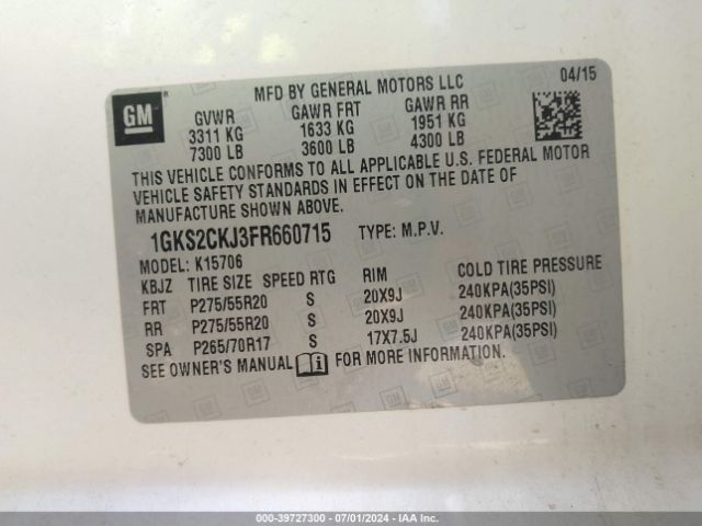 1GKS2CKJ3FR660715 GMC YUKON DENALI