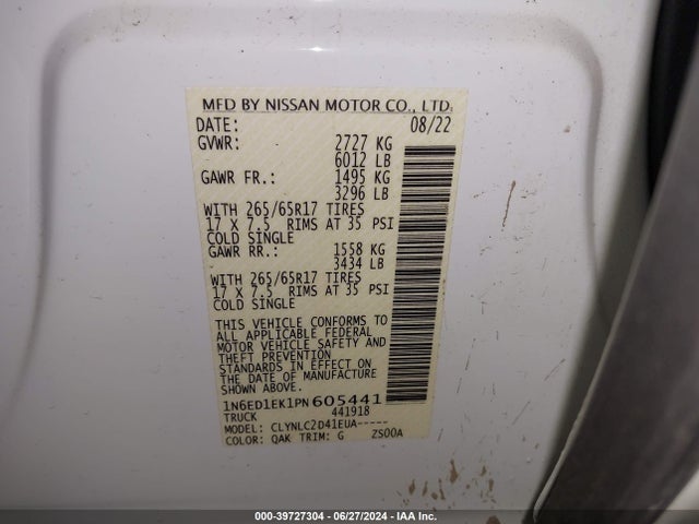 Nissan Frontier Sv 4x4 2023 1N6ED1EK1PN605441 Image 9