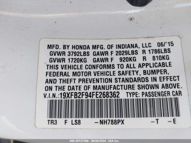 Honda Civic Ex-l 2015 19XFB2F94FE268362 Image 9