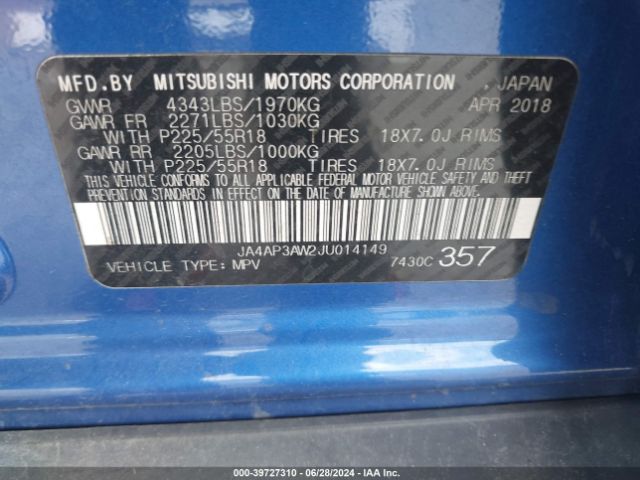 JA4AP3AW2JU014149 Mitsubishi Outlander Sport 2.4 Se