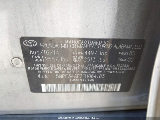 Hyundai Sonata Sport 2015 5NPE34AF7FH064183 Image 9