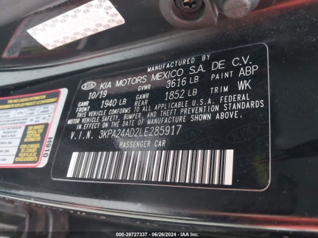 3KPA24AD2LE285917 KIA RIO LX