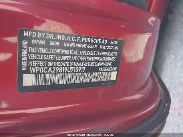 2009 PORSCHE BOXSTER WP0CA29819U710917 Photo 8