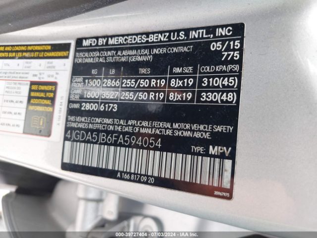 4JGDA5JB6FA594054 Mercedes-Benz ML 350