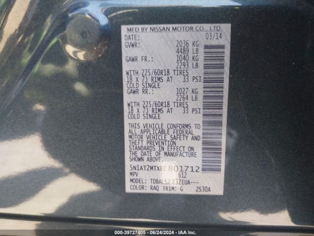 5N1AT2MTXEC801712 Nissan Rogue Sl
