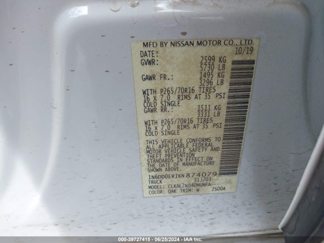 Nissan Frontier Sv 2019 1N6DD0ER1KN874079 Image 9